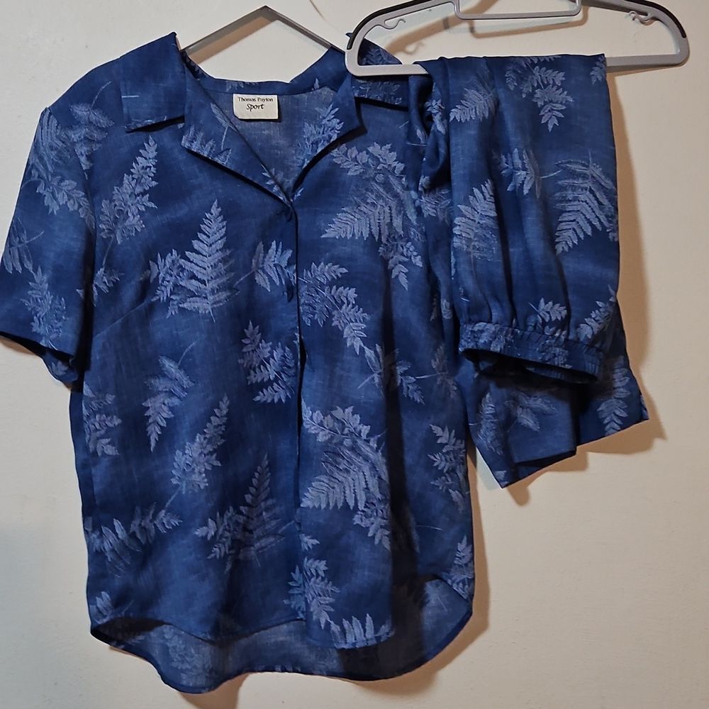 Blue Leaf Print Women's Jumpsuit